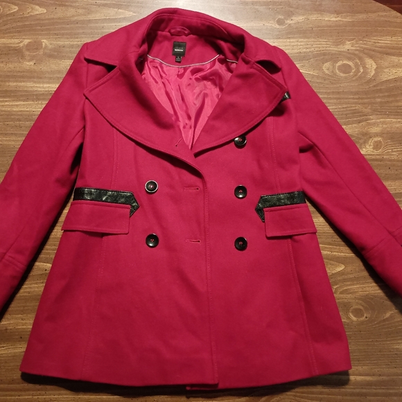 RED PEACOAT - SAKS FIFTH AVENUE - Large // Jacket Trenchcoat Winter Pea Coat - Picture 2 of 13
